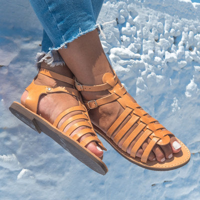 Sany® | Sandales type tropéziennes montantes en cuir pour femme