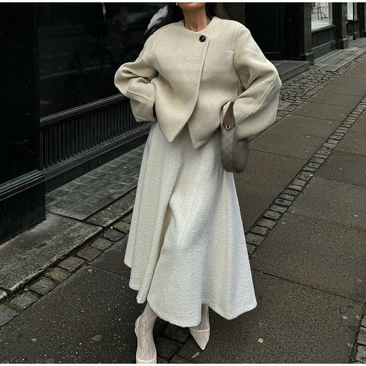 Lilas® | Manteau Court en Laine à Col Rond